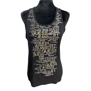 🖤💛NWOT- BLACK AND GOLD GLITTERY GUESS RACERBACK TANK TOP. SX L🖤💛